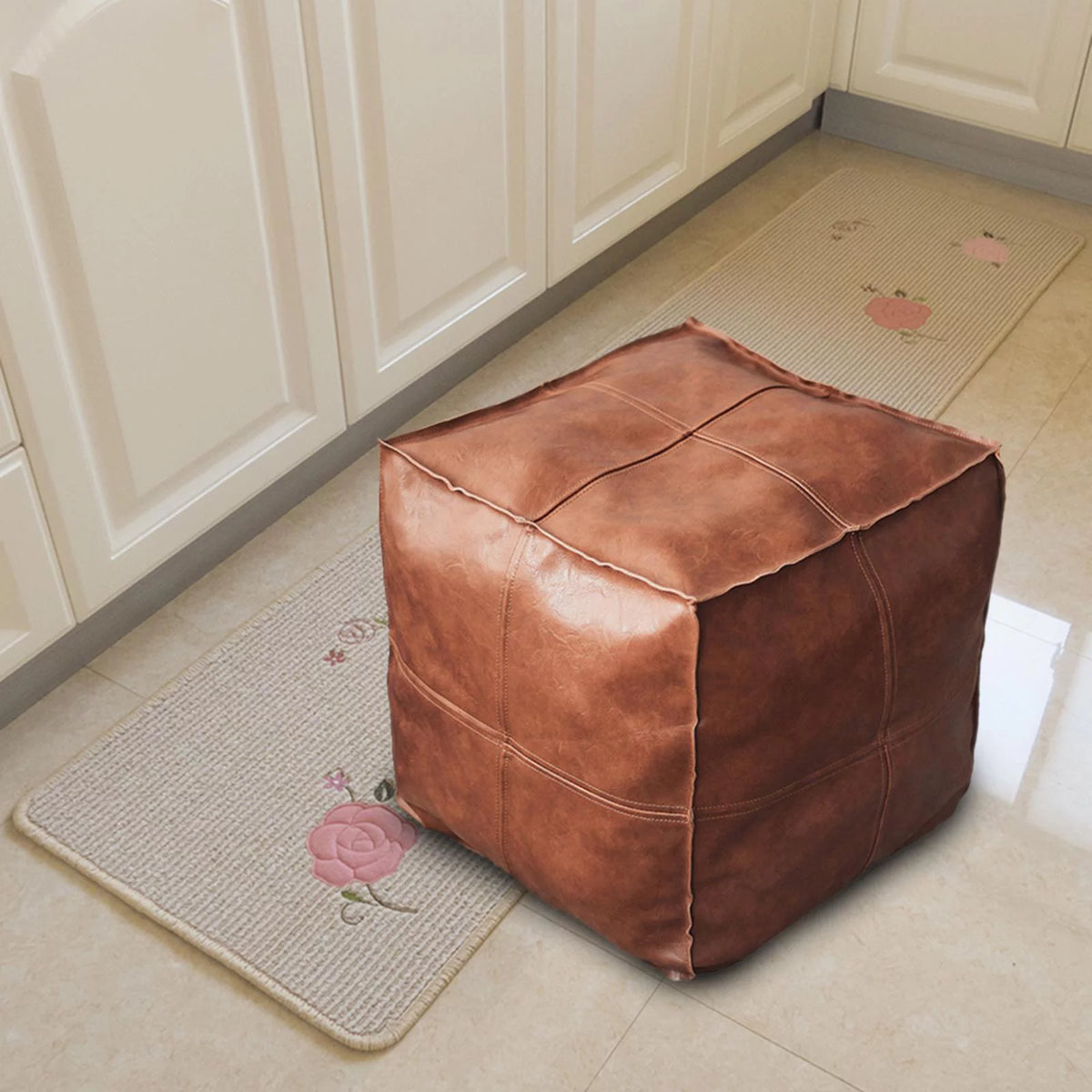 Square Brown Stool Cover Ottoman V4926