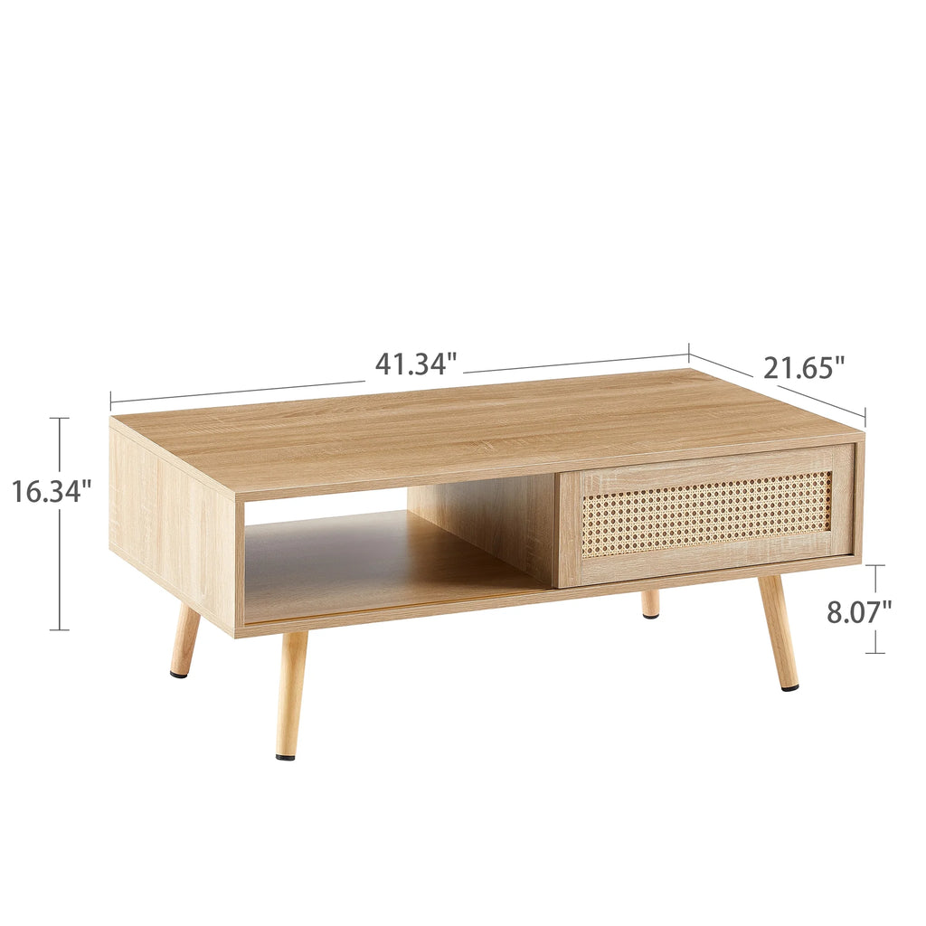 41.34" Rattan Coffee Table with Sliding Door Storage O572