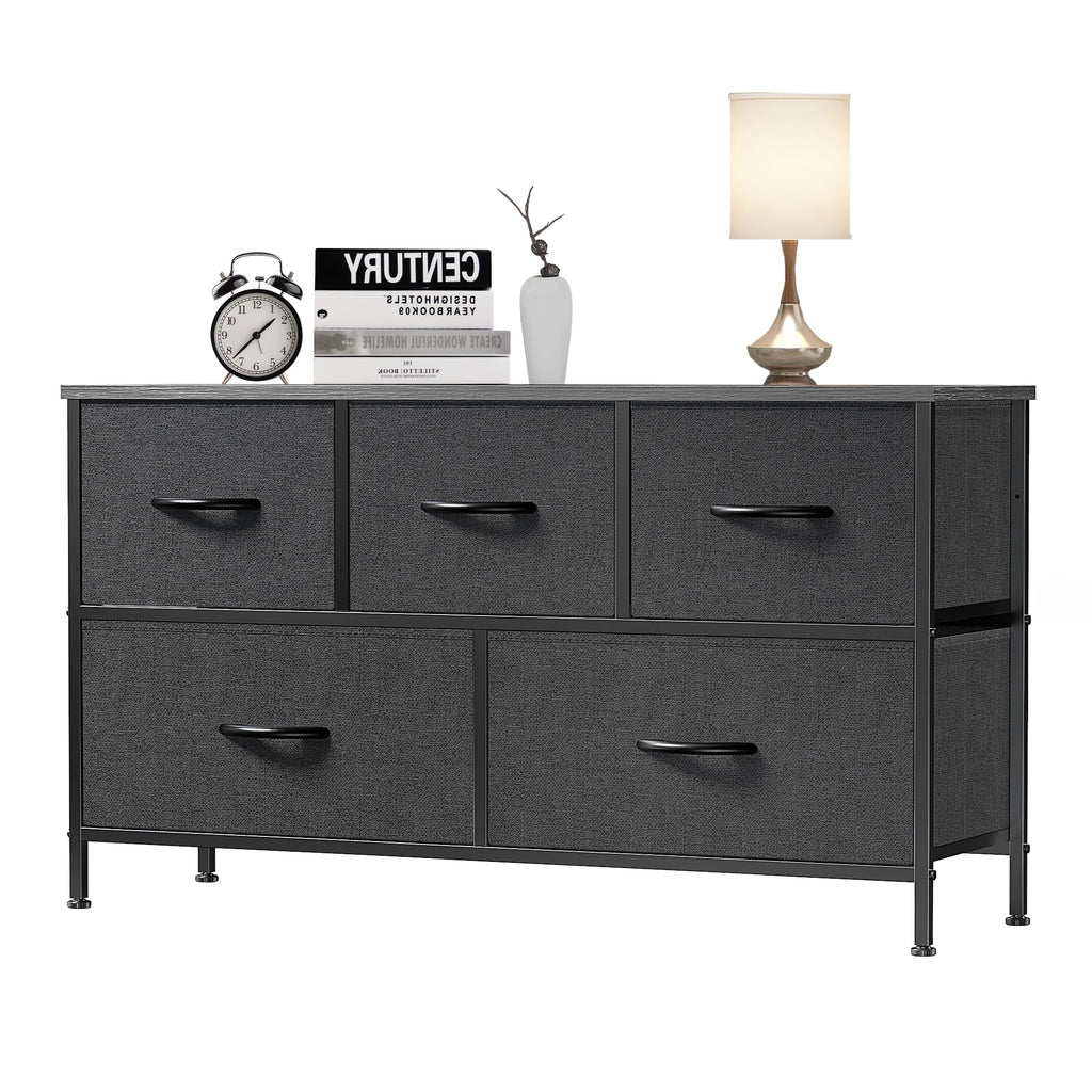 Black 5 Drawer Fabric Dresser with Wood Top D124188