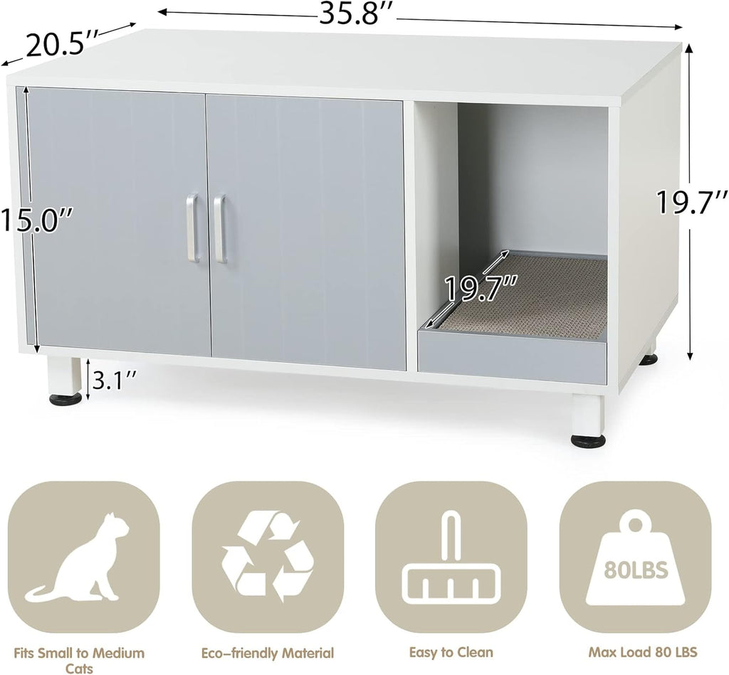 White & Grey Cat Litter Box Furniture Storage Bench V9322