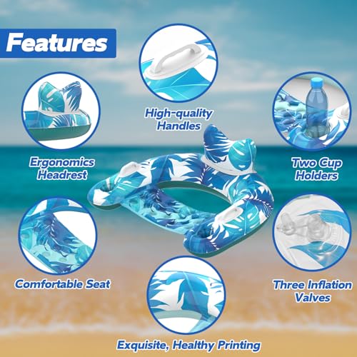 3 Pack Inflatable Pool Float Chairs with Cupholders & Handles S377