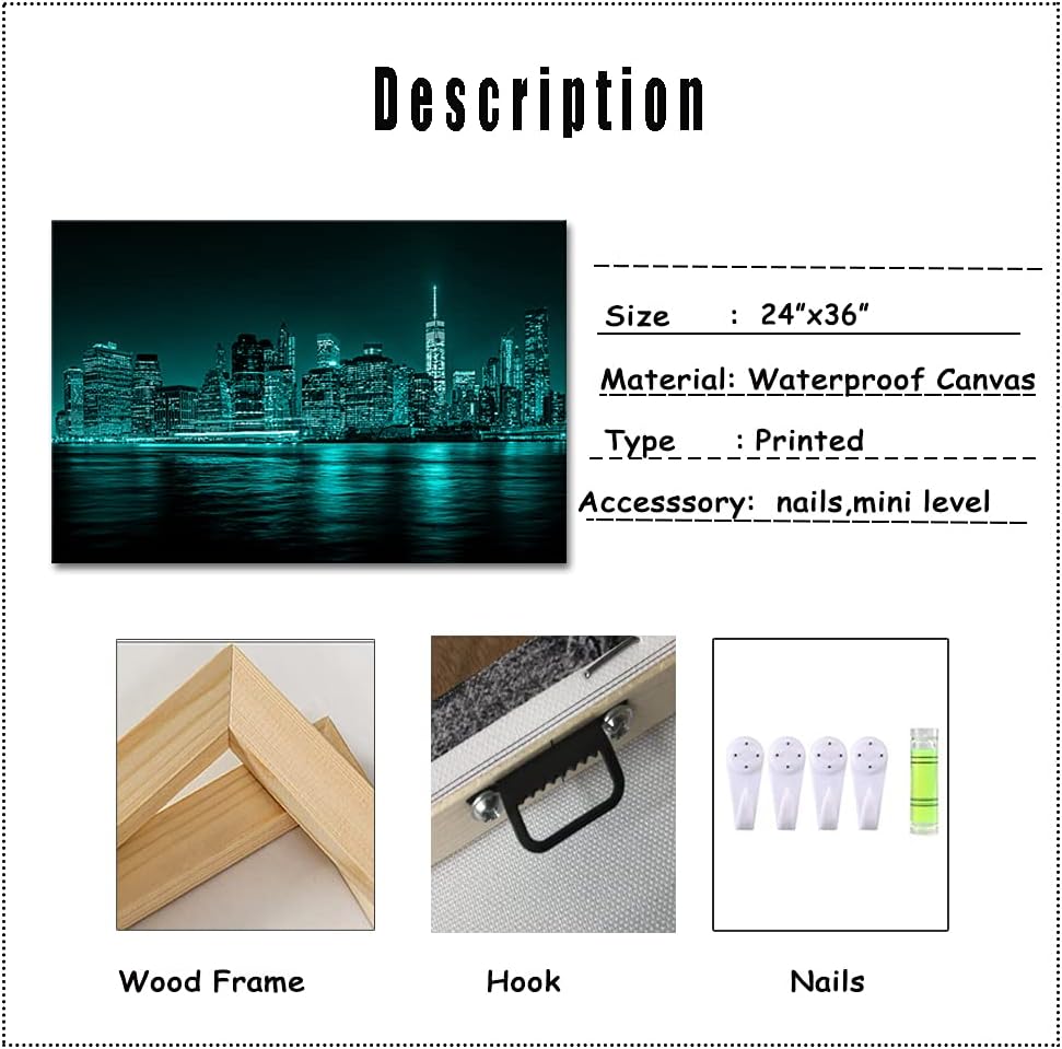 Teal Cityscape Canvas Wall Art 24x36 H3666