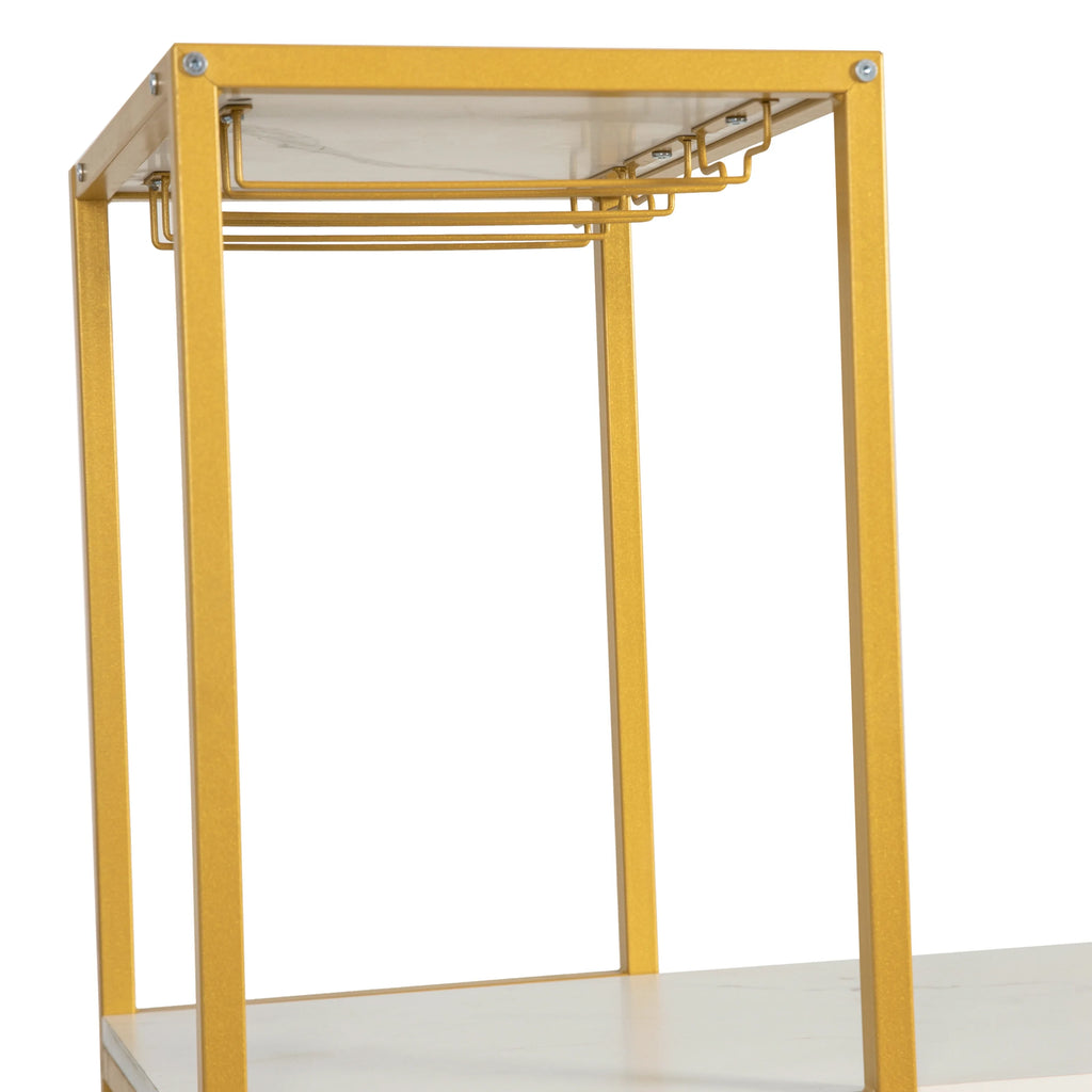 Gold Steel Tube Frame Bar and Wine Table with Faux Marble Melamine Table Top Z27025