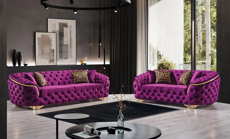 Purple Velvet Sofa & Loveseat Q7356