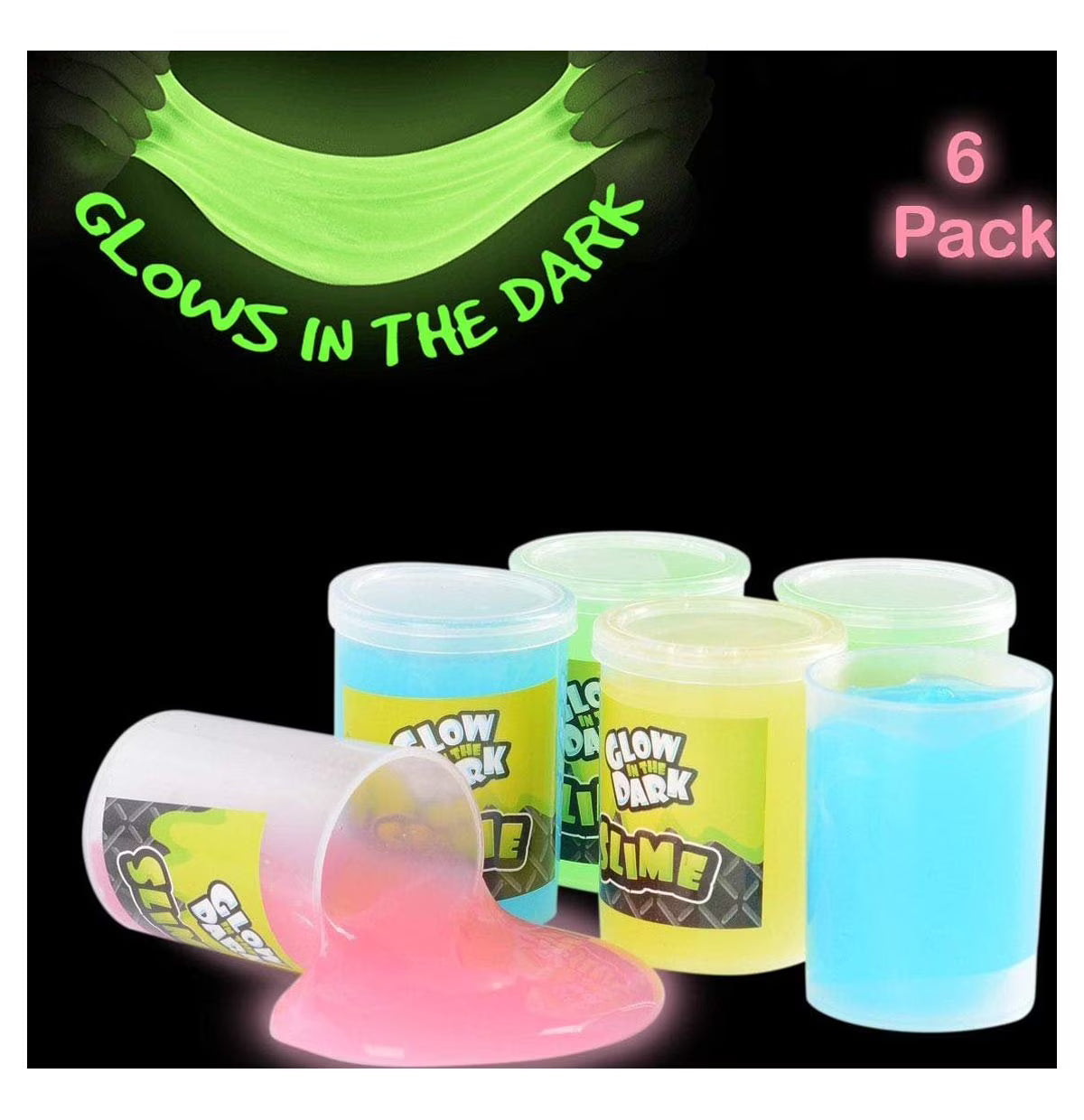 Glow In The Dark Slime 6 Pack Assorted Neon Colors V498