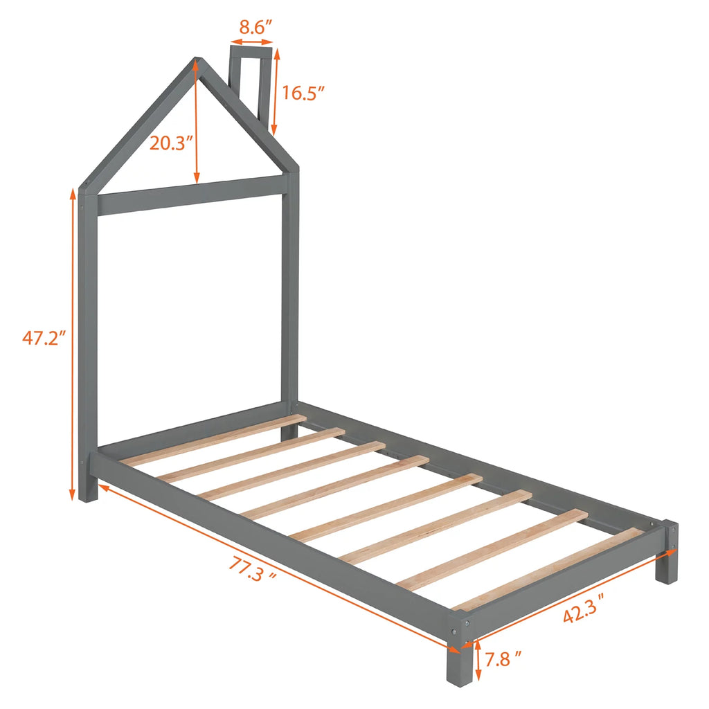Twin Size Kids Bed with House-Shaped Headboard R85202
