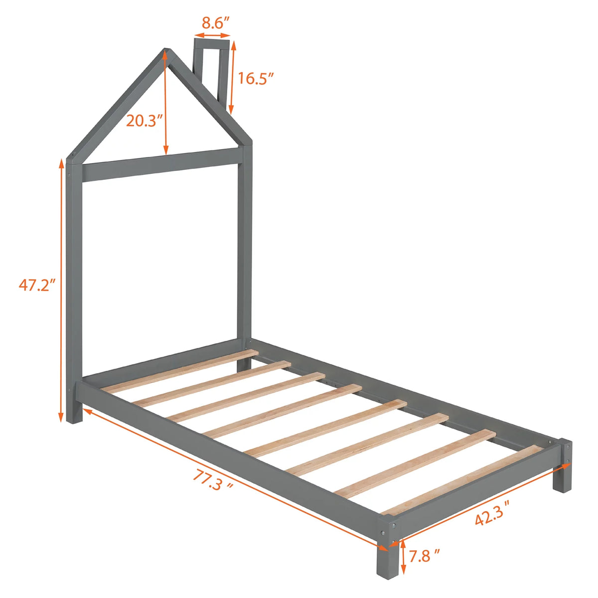 Twin Size Kids Bed with House-Shaped Headboard R85202