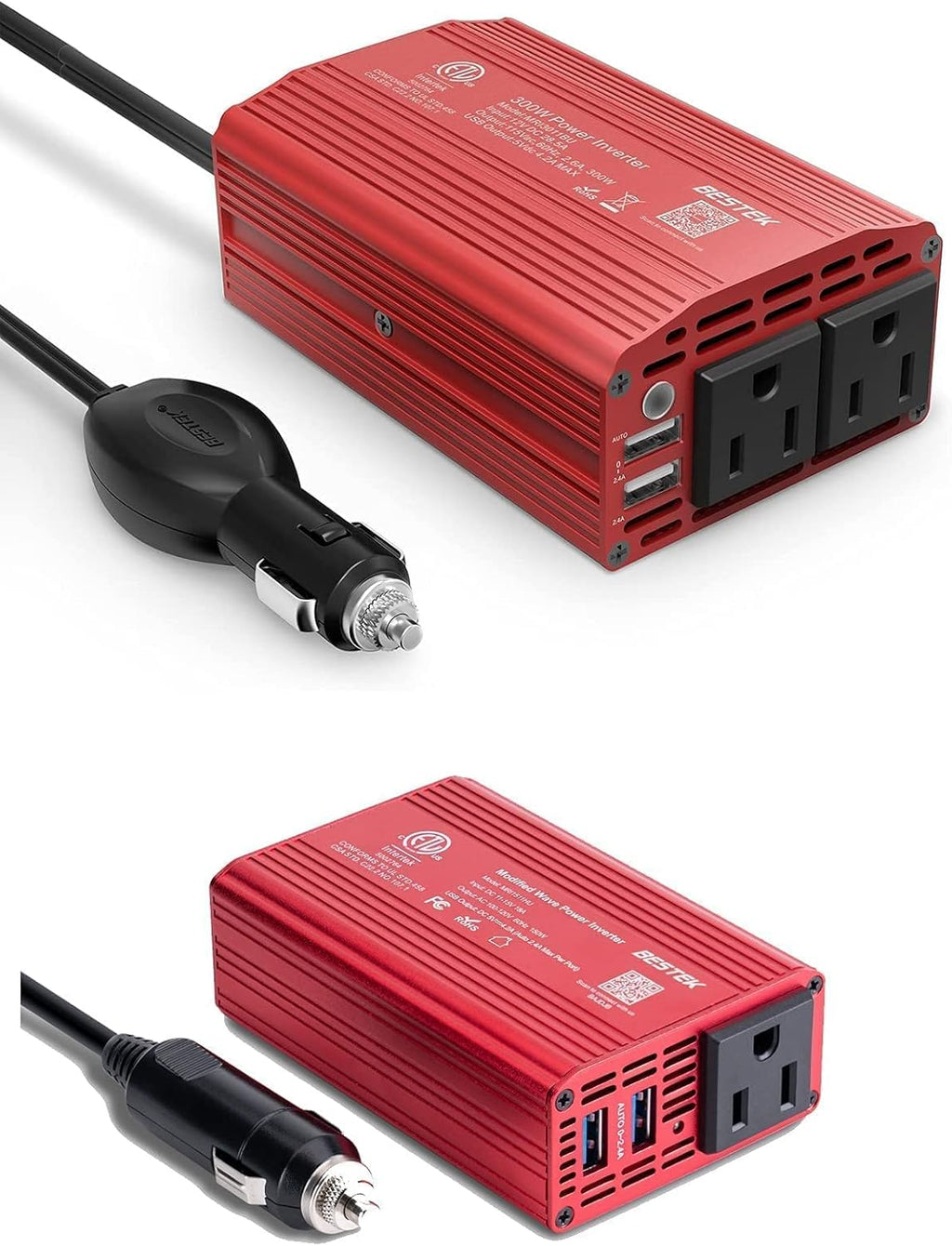 300W Power Inverter and 150W Car Power Inverter DC 12V to 110V AC USB Car Charger Pack of 2 Z26916