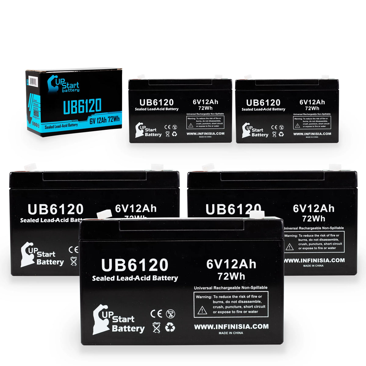 6V 12Ah Sealed Lead Acid Battery with F1 to F2 Terminal Adapters S3812