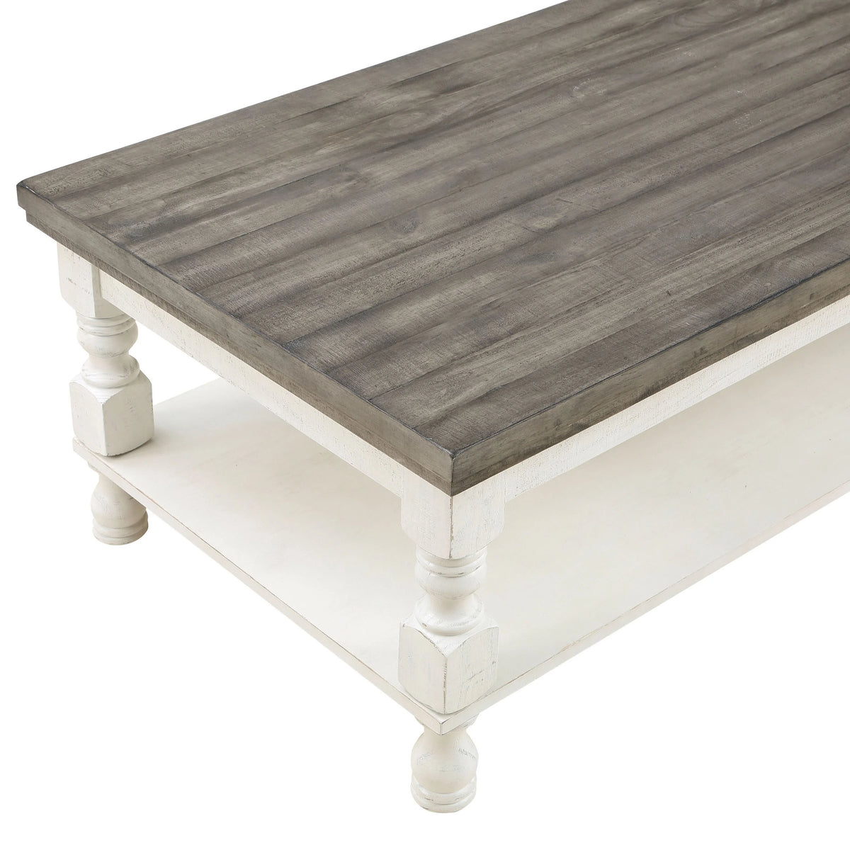 Rustic White Solid Wood 1-Shelf Coffee Table K498