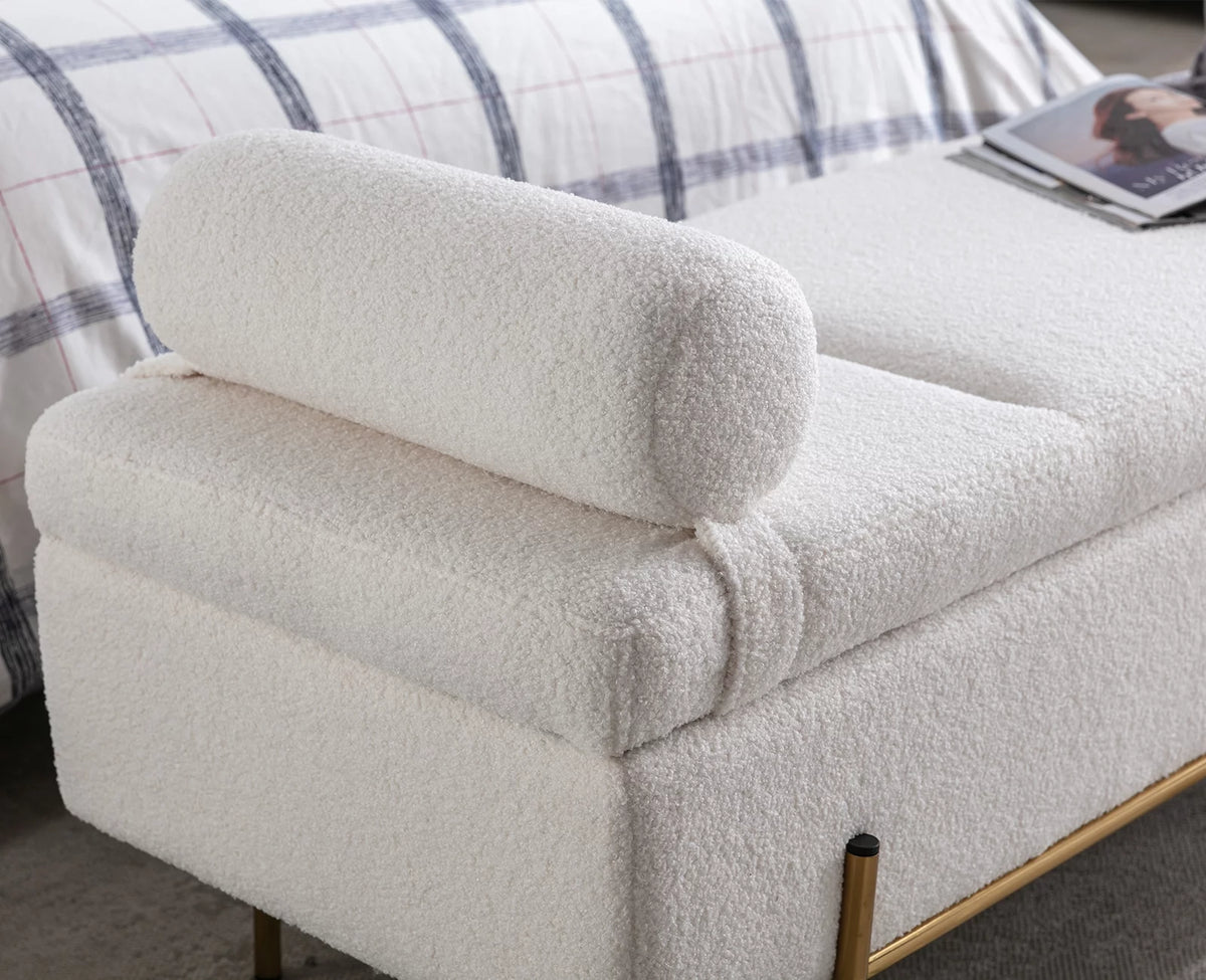 54 inches Faux Fur Upholstered Storage Bench with Gold Legs G4765