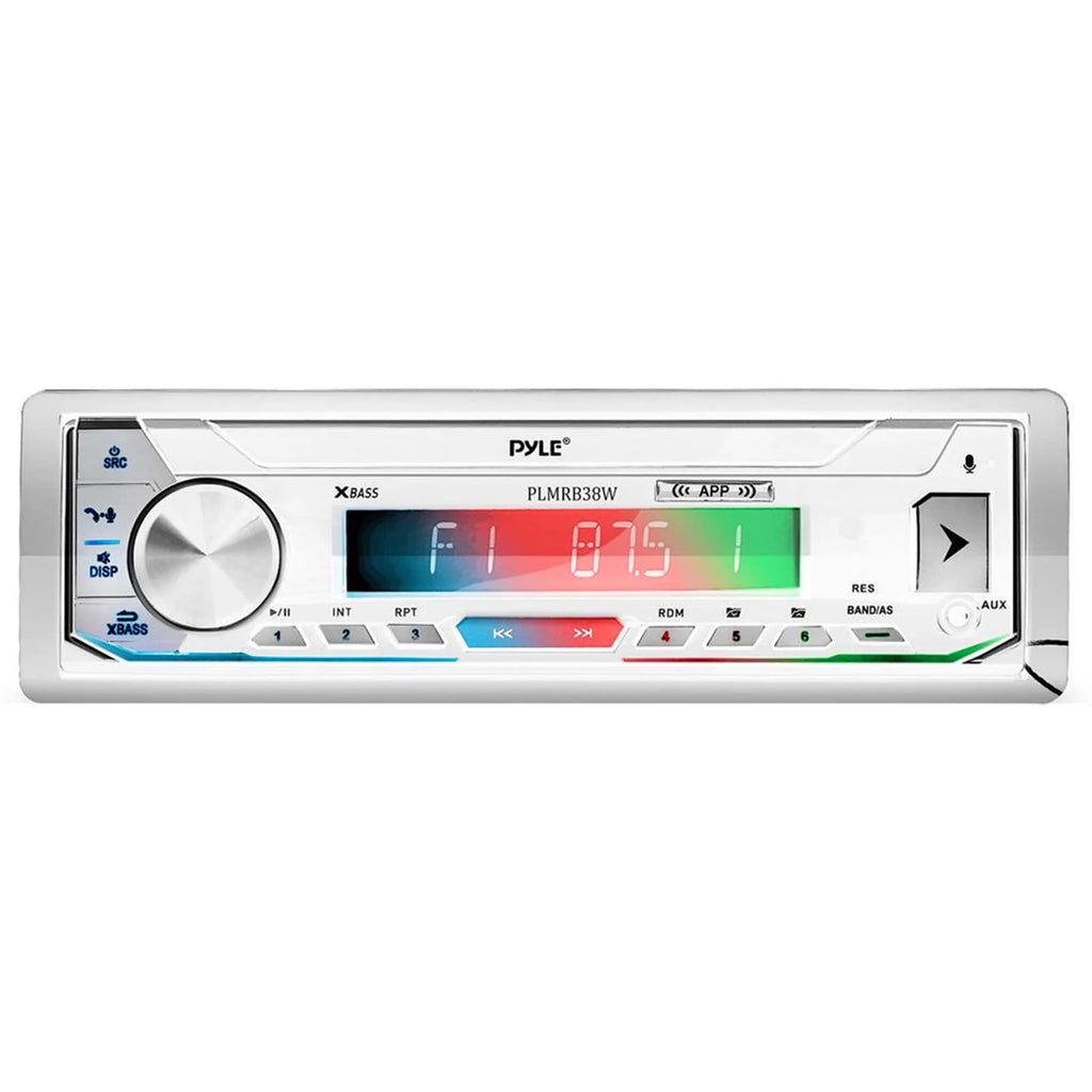 White Single DIN Marine Stereo Receiver with 2 Pairs of 5.25'' Waterproof Marine Speakers J414719