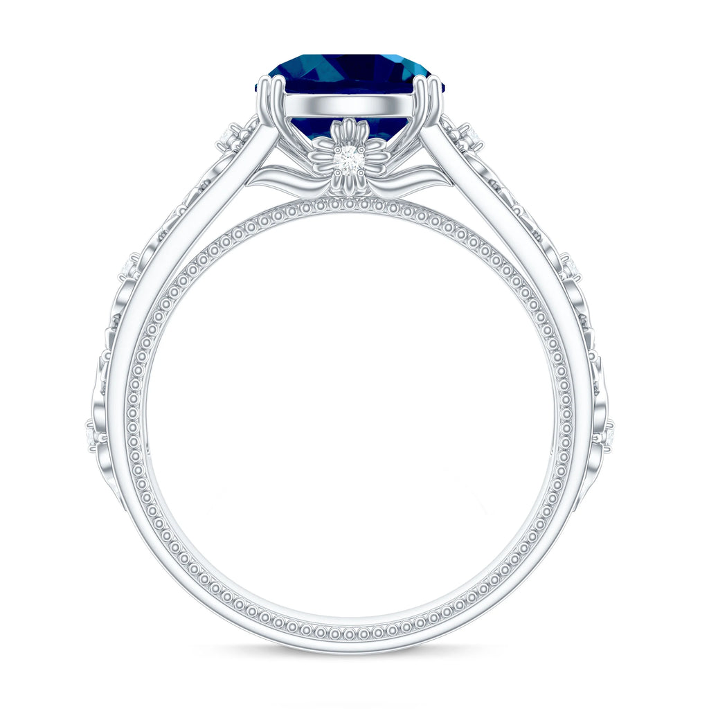 London Blue Topaz and Diamond Engagement Ring, 10K White Gold N6650