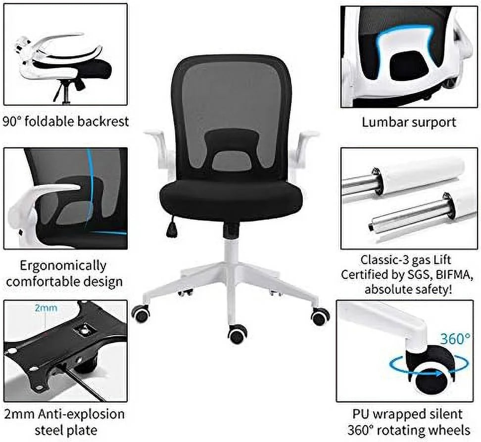 Home Office Desk and Chair Set Breathable Mesh Computer Chair Glass Top Desk Metal Frame W2585
