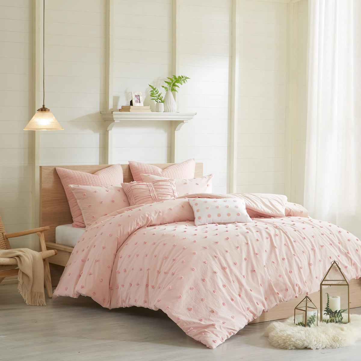 Cotton Jacquard Pink 5-Piece Comforter Set B3626