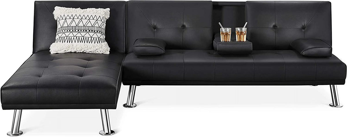 Black Faux Leather Sectional Sofa with Chaise Lounge U266114