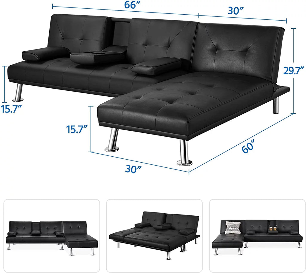 Black Faux Leather Sectional Sofa with Chaise Lounge U266114