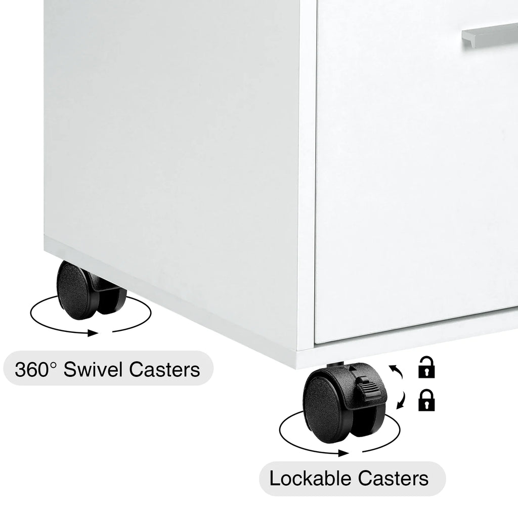 White 3 Drawer Wood File Cabinet with Wheels R61820