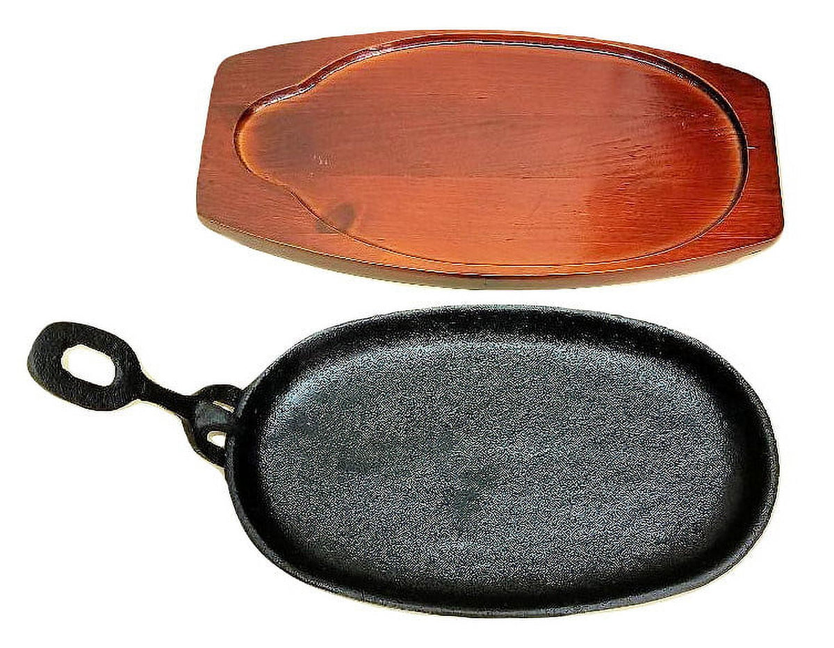 Cast Iron Steak and Fajita Platter with Wooden Holder H41757