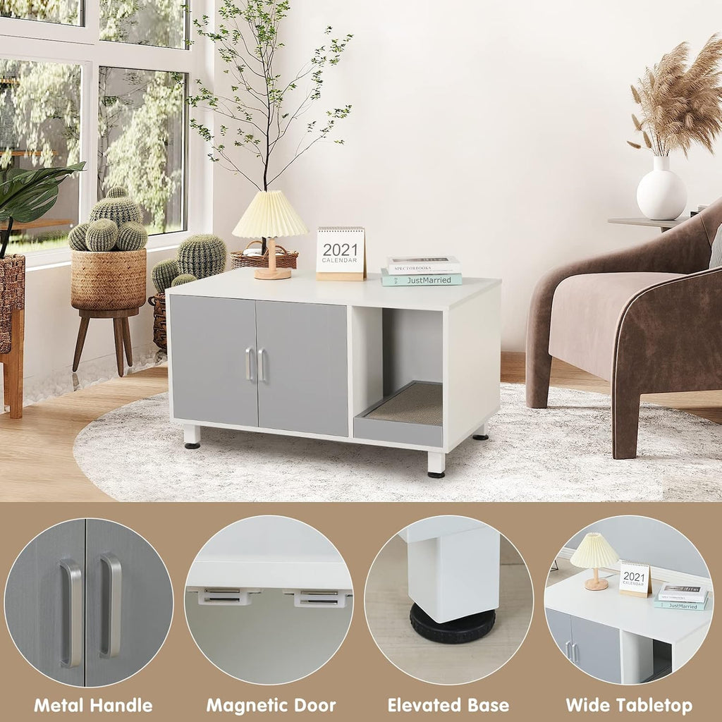 White & Grey Cat Litter Box Furniture Storage Bench V9322