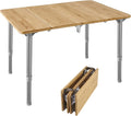 Bamboo Folding Table with 4-Folds Aluminum Frame Camping Table in Carry Bag R87392