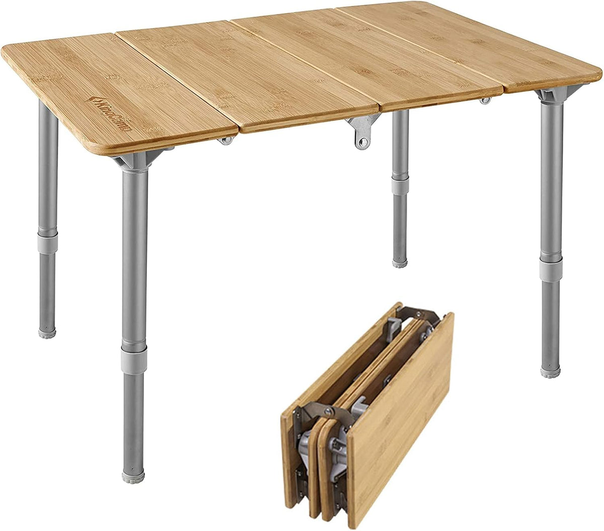 Bamboo Folding Table with 4-Folds Aluminum Frame Camping Table in Carry Bag R87392