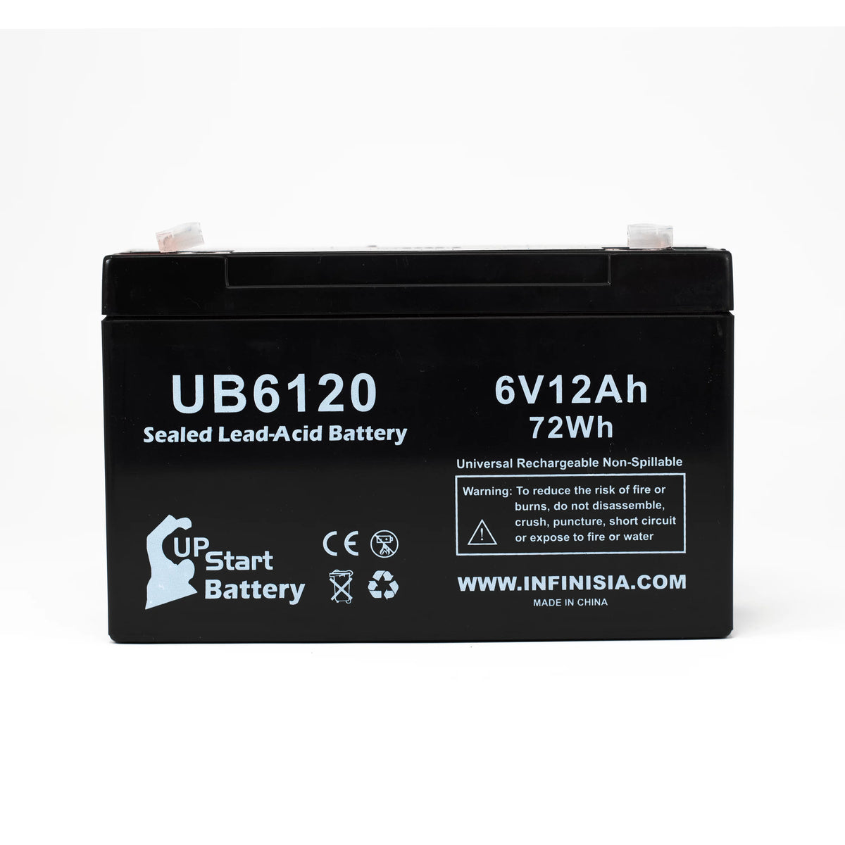 6V 12Ah Sealed Lead Acid Battery with F1 to F2 Terminal Adapters S3812