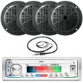 White Single DIN Marine Stereo Receiver with 2 Pairs of 5.25'' Waterproof Marine Speakers J414719