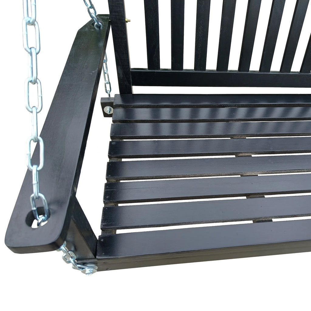 Black Wood Porch Swing with Armrests and Hanging Chains X17119