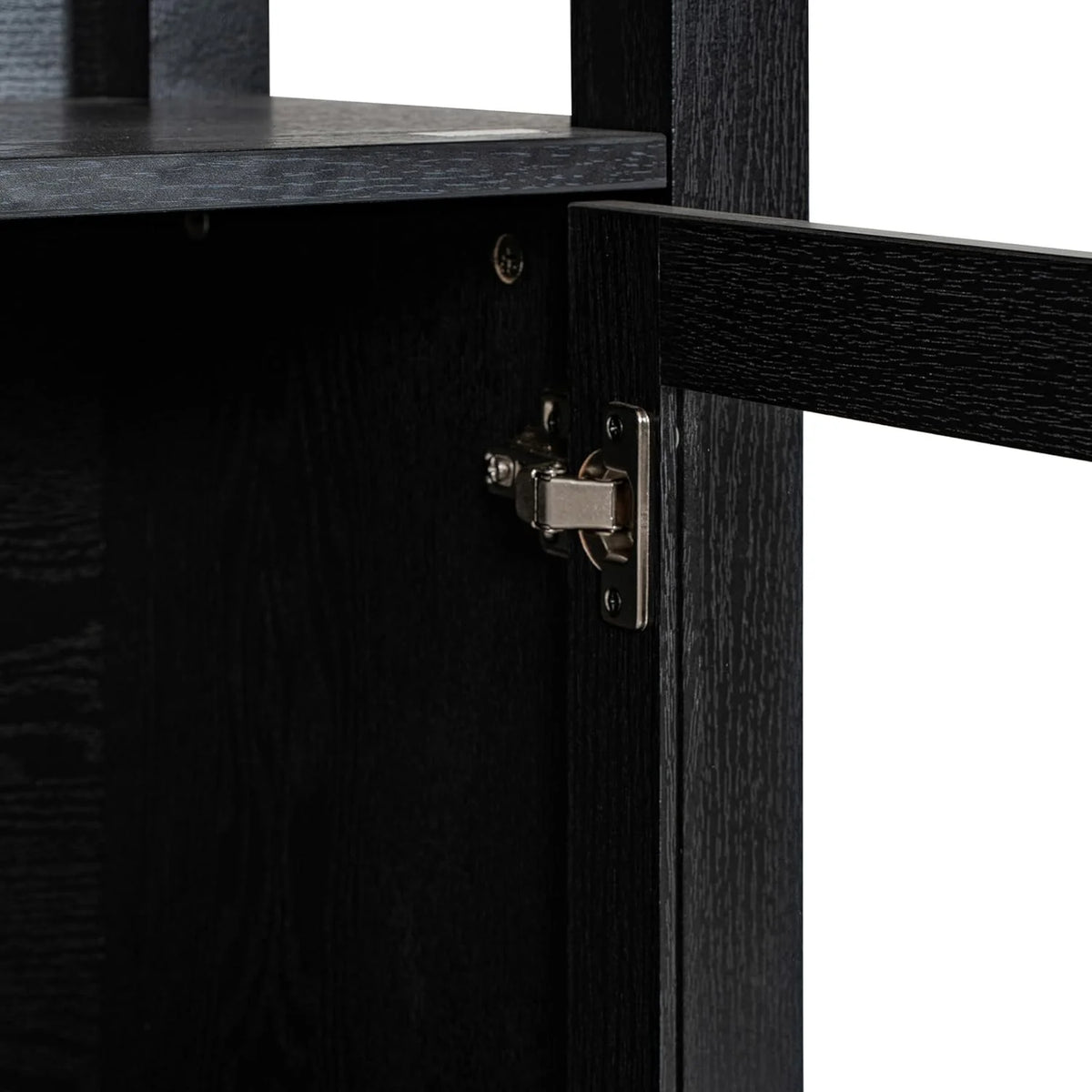 Black Wooden Bookcase And Storage Cabinet With Tempered Glass Doors And 3 Upper Shelves L2956