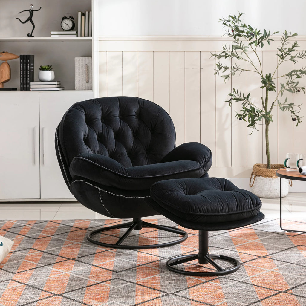 Black Velvet Swivel Accent Chair with Ottoman Y370916