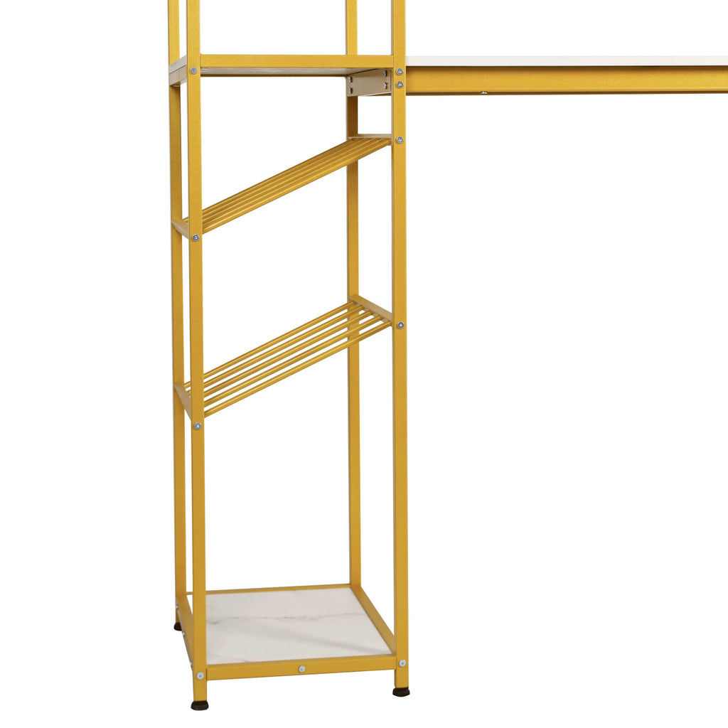 Gold Steel Tube Frame Bar and Wine Table with Faux Marble Melamine Table Top Z27025