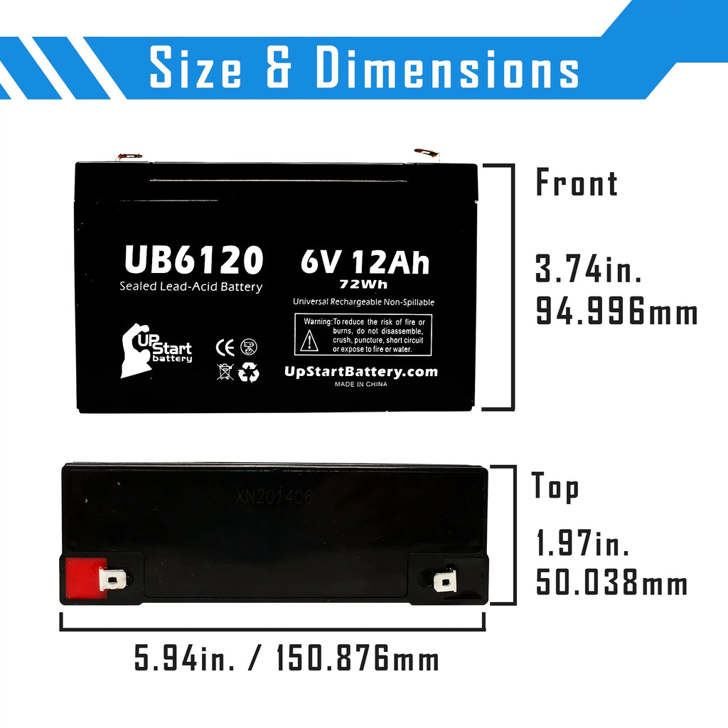 6V 12Ah Sealed Lead Acid Battery with F1 to F2 Terminal Adapters S3812