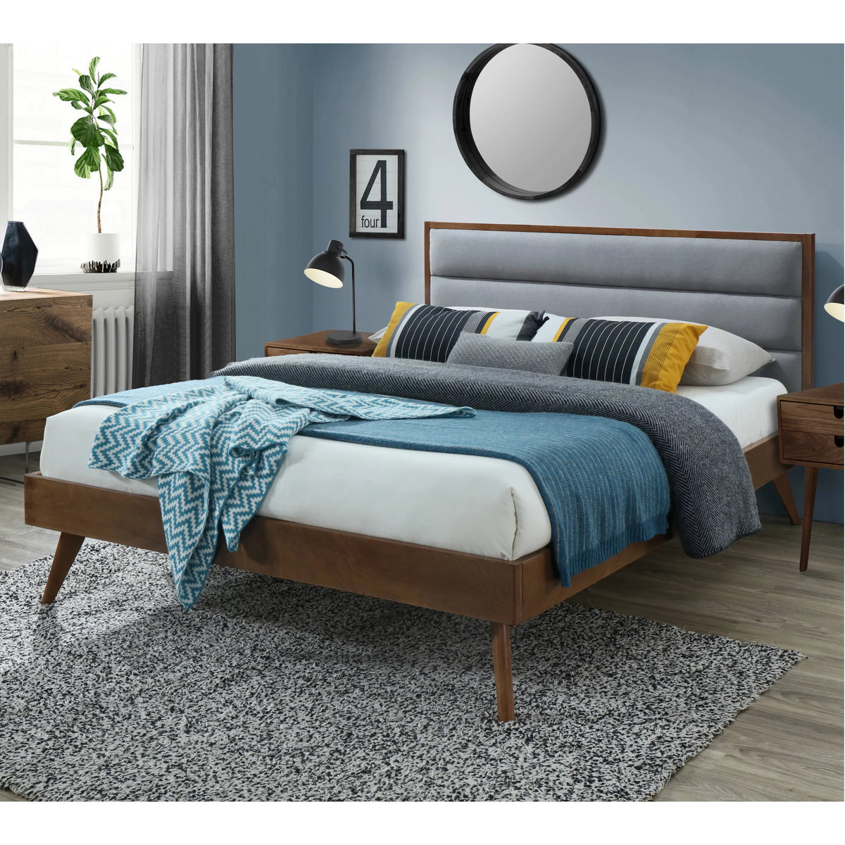 Queen Size Grey Fabric Upholstered Bed Frame B578