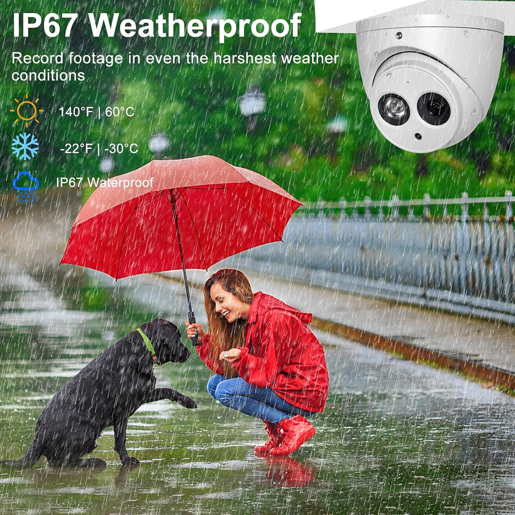 6MP PoE Outdoor Dome IP Camera with 2.8mm Lens, Built-in Mic, 164ft Night Vision, IP67 Waterproof P443363