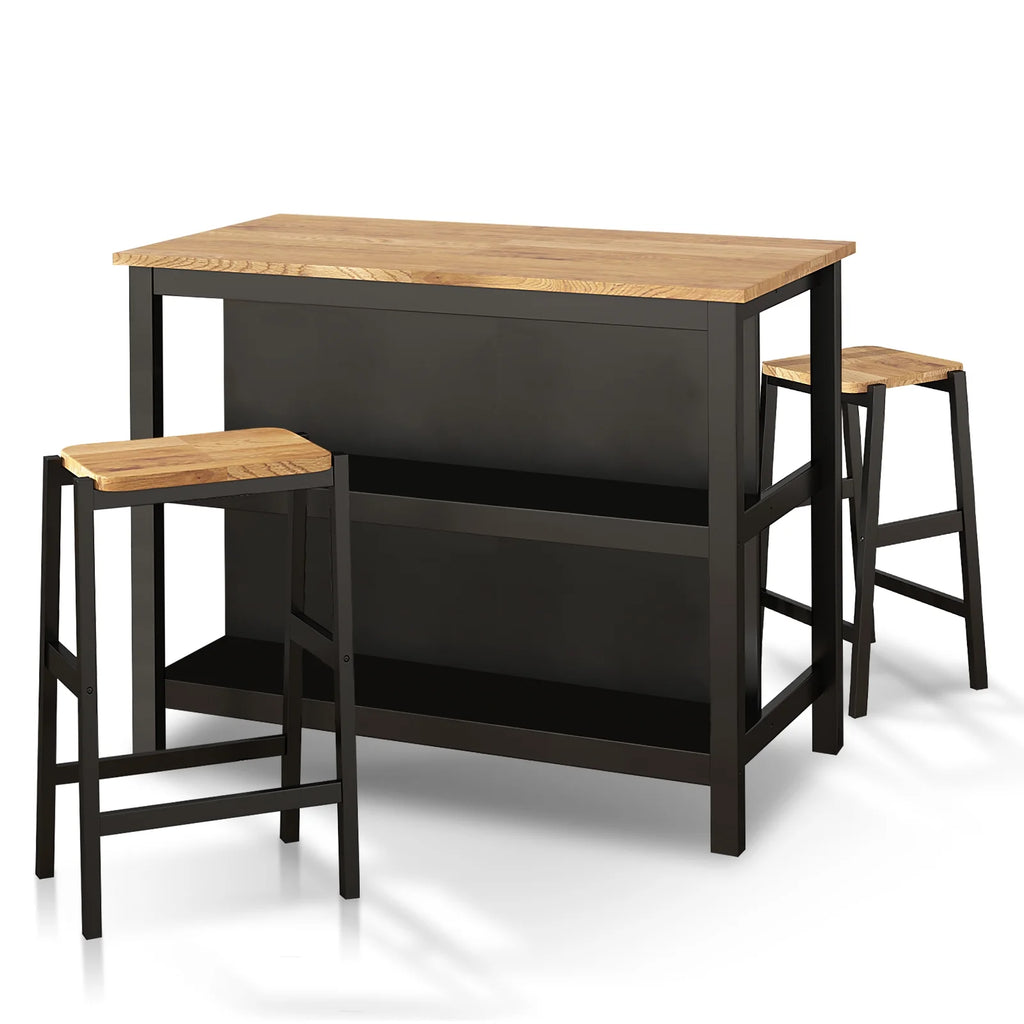 3 PCS RubberWood Dining Table Set with 2 Stools N419