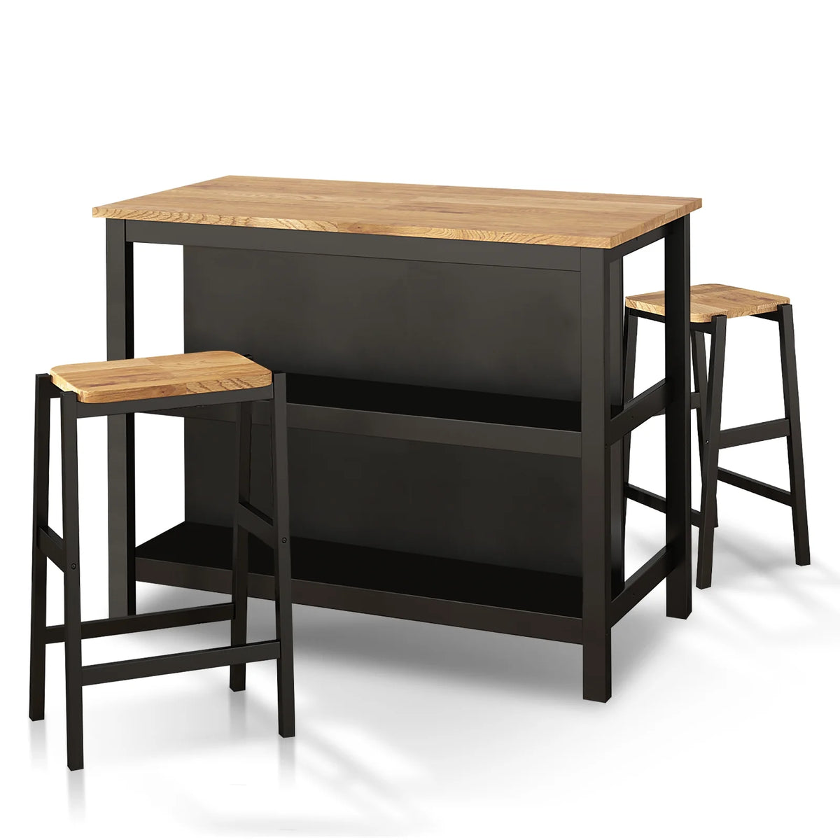 3 PCS RubberWood Dining Table Set with 2 Stools N419