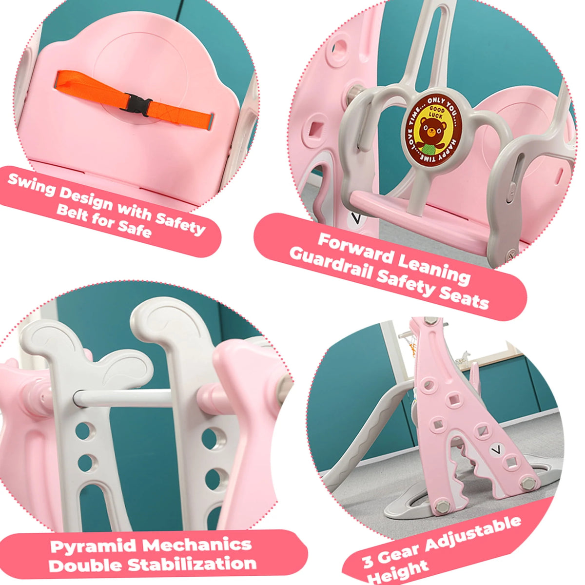 4 in 1 Toddler Slide and Swing Set with Basketball M414
