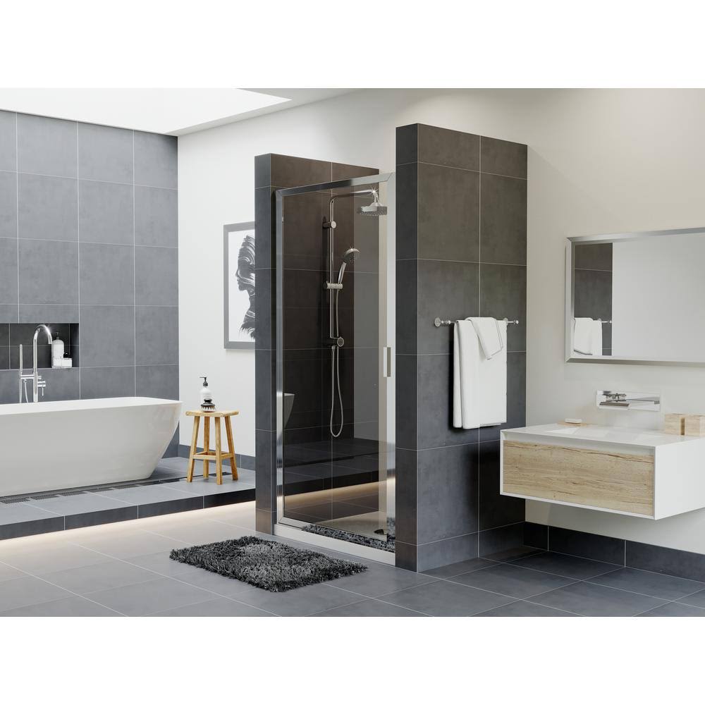 Framed Continuous Hinge Shower Door with Clear Glass Chrome D185473