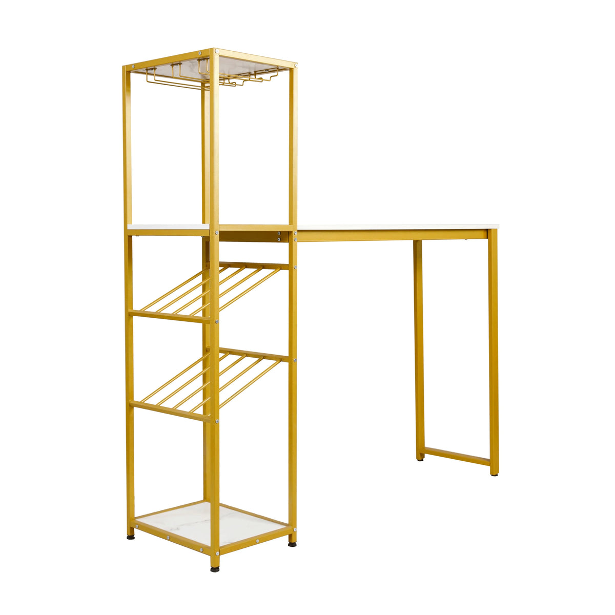 Gold Steel Tube Frame Bar and Wine Table with Faux Marble Melamine Table Top Z27025