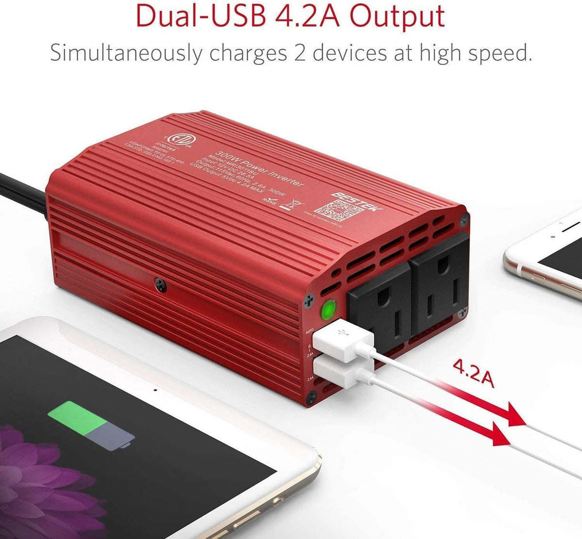 300W Power Inverter and 150W Car Power Inverter DC 12V to 110V AC USB Car Charger Pack of 2 Z26916