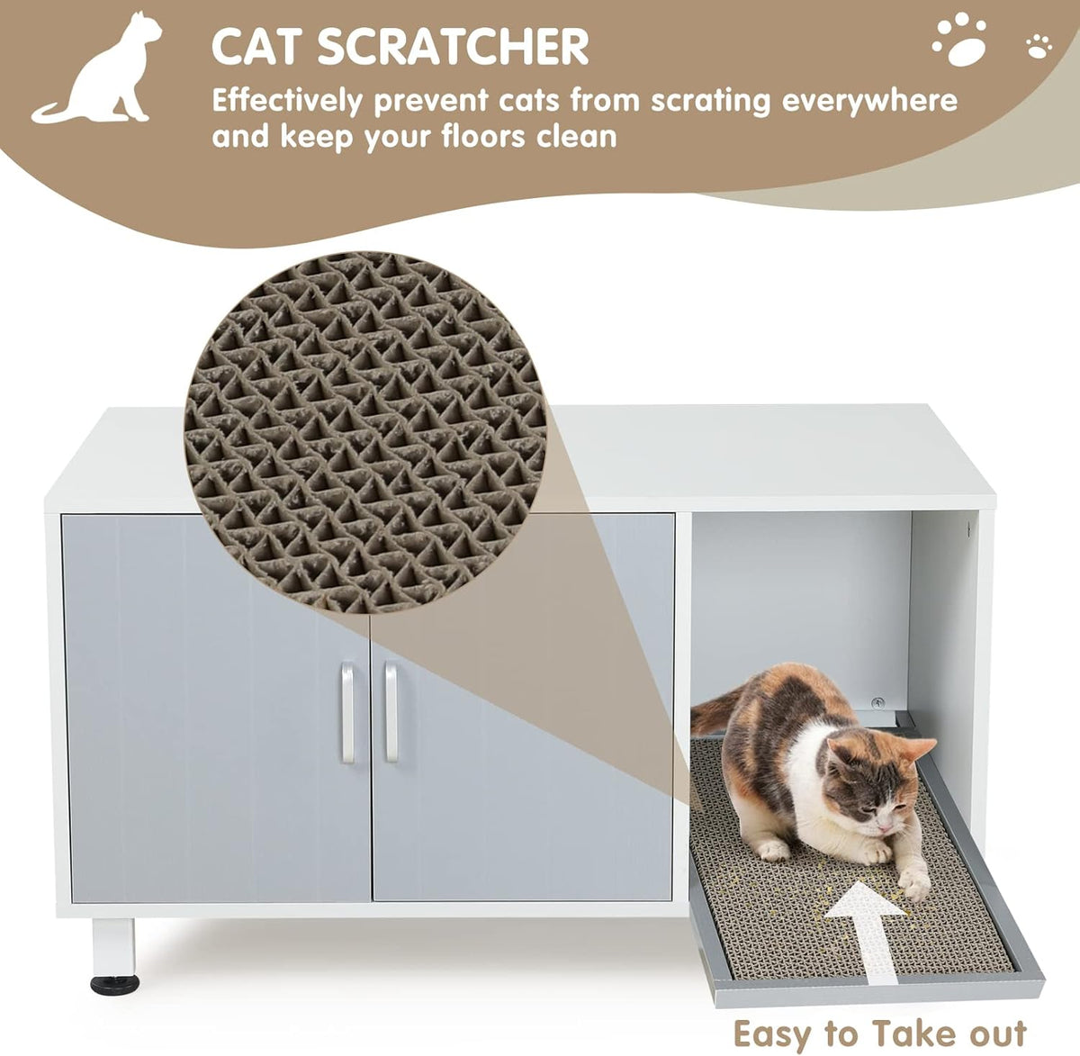 White & Grey Cat Litter Box Furniture Storage Bench V9322