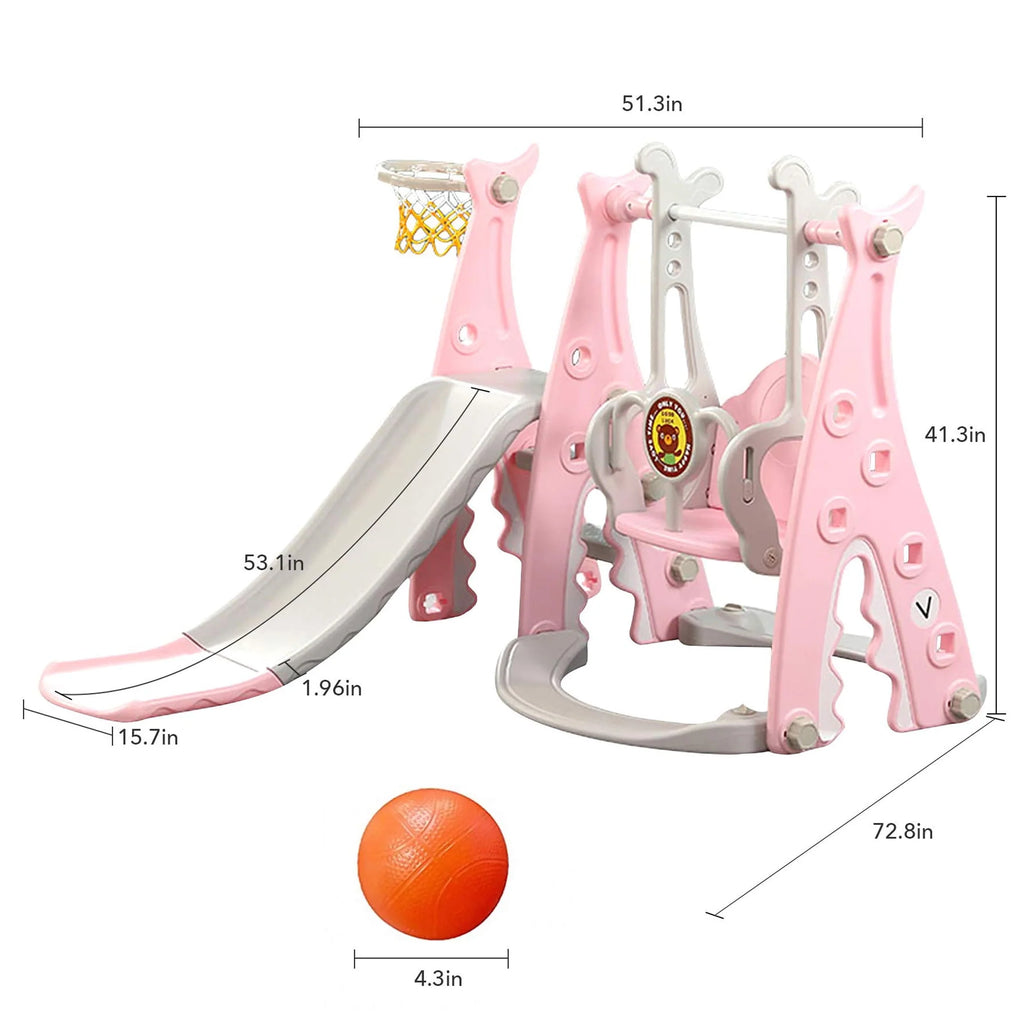 4 in 1 Toddler Slide and Swing Set with Basketball M414