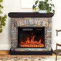 Electric Fireplace with Mantel, 36 inch Freestanding Stone Fireplace Heater TV Stand W691
