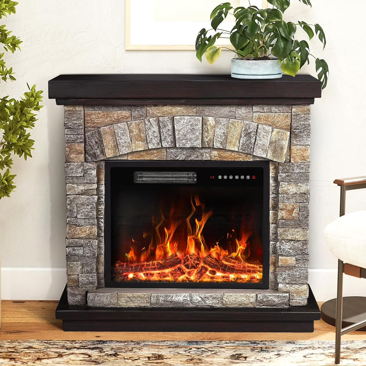 Electric Fireplace with Mantel, 36 inch Freestanding Stone Fireplace Heater TV Stand W691