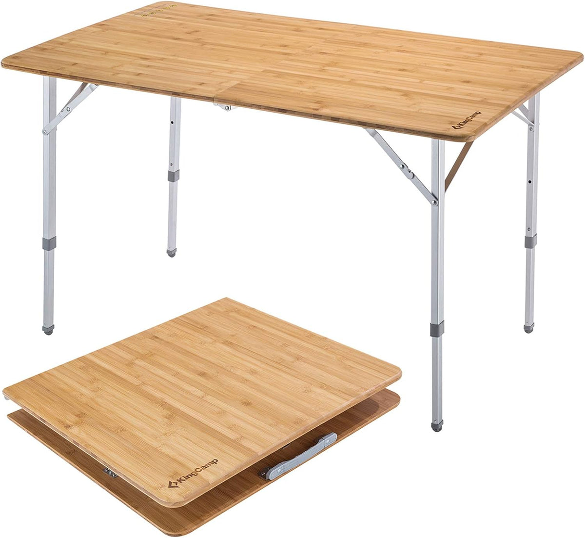 Bamboo Folding Table with 4-Folds Aluminum Frame Camping Table in Carry Bag R87392