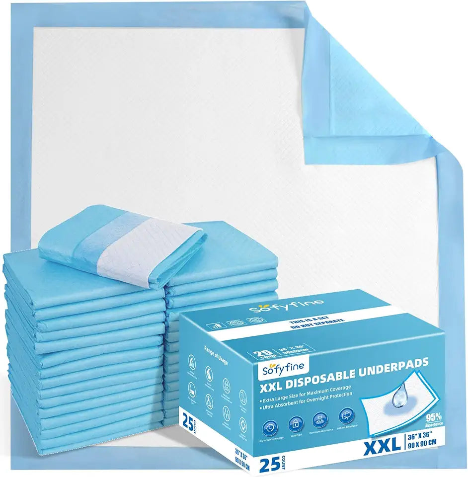 36"x36" Disposable XXL Heavy Duty Absorbent Waterproof Underpads 25 Pads Y584956