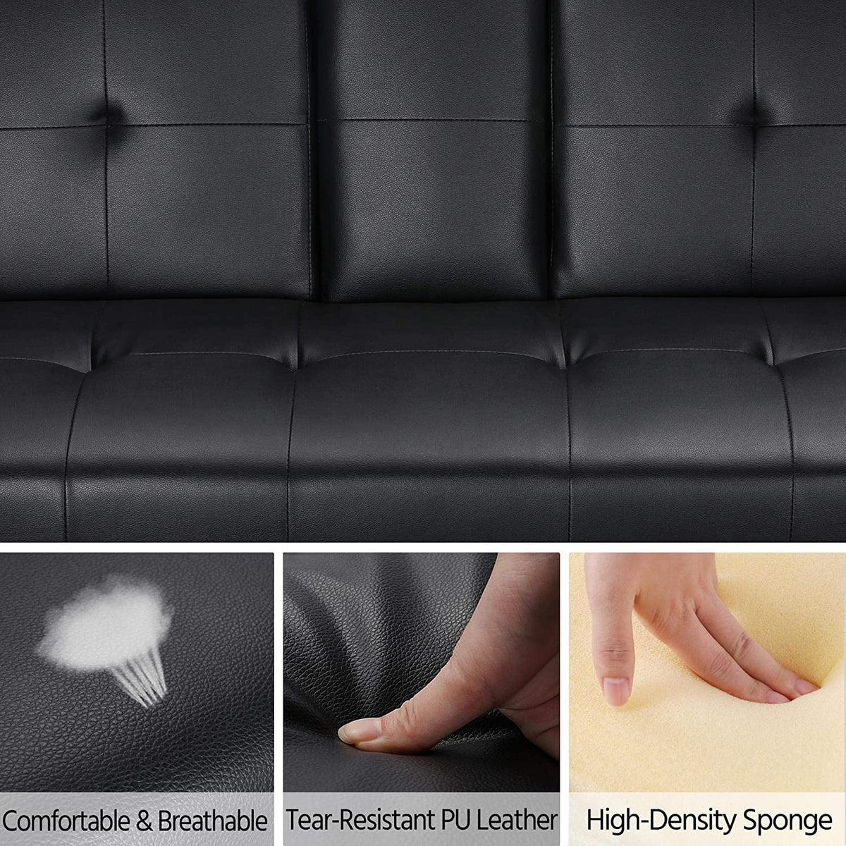Black Faux Leather Sectional Sofa with Chaise Lounge U266114