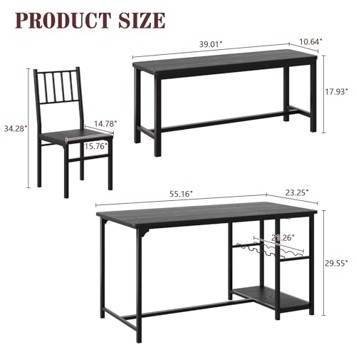 Black 4 Piece Dining Table Set with 2 Chairs and Bench B8376