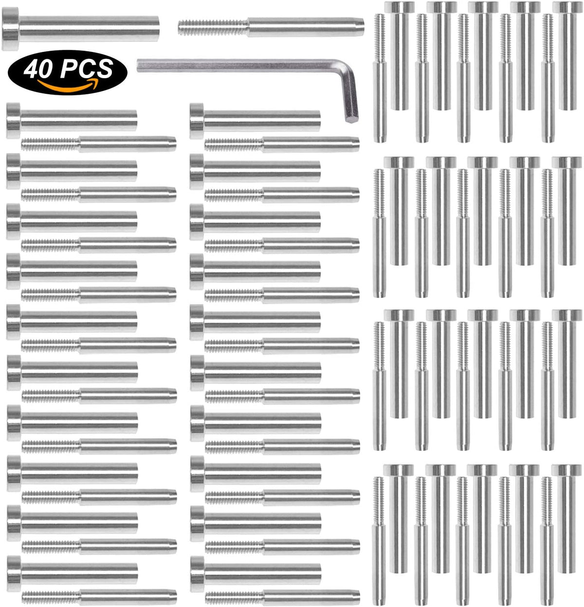 40 Pack Stainless Steel Invisible Receiver and Swage Stud End for 3/16 Inch Cable Railing M34746
